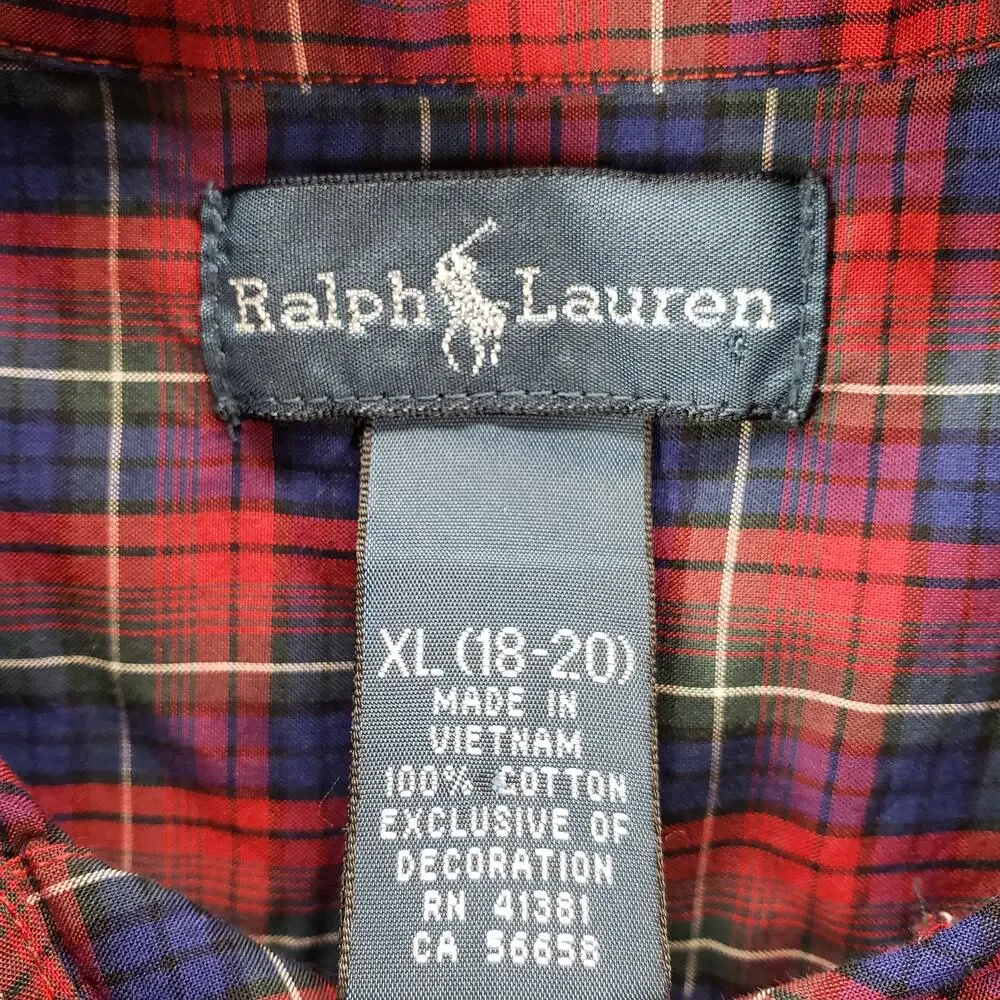 Ralph Lauren Boys Multicolor 100%Cotton Plaid Long Sleeve Shirt Size XL